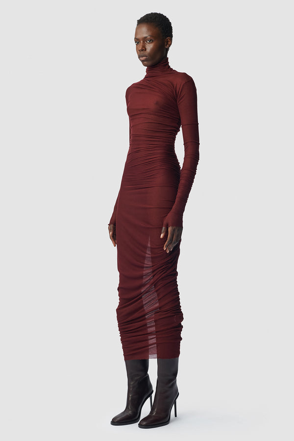 Amor Long Draped Dress With Gloved Sleeves